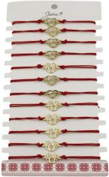Jolie Bratara Martisor pentru Dama, Jolie, Model Love, Set 12 bucati, Pandativ din Inox Auriu, Snur Ajustabil Impletit, Rosu (128003)