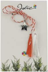 Jolie Martisor Traditional, Jolie, Model STEA, cu Snur Impletit Alb/Rosu, 8.5 x 5.5 cm, Argintiu (165724)