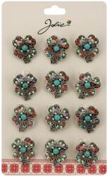 Flippy Brose Martisor Primavara, Jolie, Set 12 Bucati, Model Trifoi cu Pietre Decorative, Brosa din Metal, Dimensiune 3 x 2 cm per Bucata, Argintiu/Albastru deschis (134041)