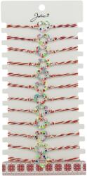 Jolie Bratara Martisor pentru Dama, Jolie, Model Inima Multicolora, Set 12 bucati, Pandativ Argintiu din Inox cu Elemente Multicolore, Snur Alb/Rosu (128130)