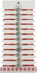 Jolie Bratara Martisor pentru Dama, Jolie, Model Copac Rotund, Set 12 bucati, Pandativ Argintiu din Inox cu Snur Rosu Ajustabil (128083)