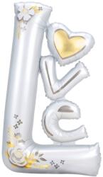 Flippy Balon din Folie Metalizata, Flippy, Figurine, Model LOVE, Tematica Iubire, 110x64 cm, Ambalaj Individual, Pai Inclus, Umflare cu Aer sau Heliu, Alb (127513)