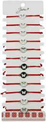 Jolie Bratara Martisor pentru Dama, Jolie, Model Fluture in Cerc, Set 12 bucati, Pandativ Argintiu din Inox cu Snur Rosu Ajustabil (128182)