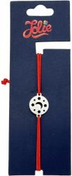 Jolie Martisor Bratara Inox pentru Copii, Jolie, Model Luna cu Stele, din Inox si Metal Inox, Snur Rosu, Argintiu (165167)