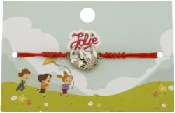 Flippy Martisor Bratara pentru Copii, Jolie, Model Luna cu Flori, din Metal Auriu cu Snur Impletit Rosu, Alb/Verde (134942)