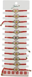 Jolie Martisor Bratara pentru Dama si Copii, Jolie, Model Inima cu Raze Roz si Galben, Set 12 bucati, Pandantiv Emailat, Snur Reglabil, Rosu (128036)