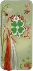 Jolie Martisor pentru Copii, Jolie, Model TRIFOI, din Cauciuc, cu Snur Impletit Alb/Rosu, Ambalaj Carton cu Design, Alb/Verde (165812)
