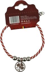 Flippy Martisor de Tip Bratara cu 4 Bile si Pandativ Metalic, Jolie, Model Trifoi in Cerc, Design Clasic, Snur Rasucit Alb/Rosu, Cu Sistem de Inchidere Reglabil (165696)