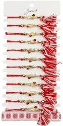 Jolie Martisor Bratara cu Ciucure pentru Dama, Jolie, Model Pana cu Buburuza, Set 12 bucati, Pandativ din Inox cu Piatra, Snur Reglabil, Rosu/Alb (128071)