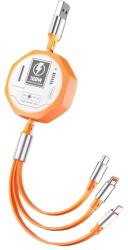 Flippy Cablu Retractabil 3in 1 pentru Telefon, Flippy, Cablu de incarcare rapida 100W, stil Mecha, potrivit pentru Auto, Universal 1.2M, Portocaliu (161518)