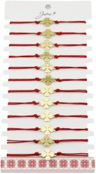Jolie Bratara Martisor pentru Dama, Jolie, Model Trifoi, Set 12 bucati, Pandativ din Inox Auriu, Snur Ajustabil Impletit, Rosu (127985)