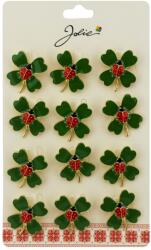 Flippy Brose Martisor Primavara, Jolie, Set 12 Bucati, Model Trifoi cu Buburuza, Brosa din Metal, 2.5 x 2.5 cm per Bucata, Verde (134043)