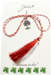 Flippy Martisor Traditional, Jolie, Model Copac, cu Snur Impletit Alb/Rosu, 8.5 x 5.5 cm, Argintiu (126078)