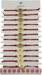 Jolie Bratara Martisor pentru Dama, Jolie, Model Copac, Set 12 bucati, Pandativ din Inox Auriu, Snur Ajustabil Impletit, Rosu (127976)