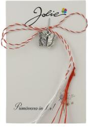 Jolie Martisor Traditional, Jolie, Model FLUTURE, cu Snur Impletit Alb/Rosu, 8.5 x 5.5 cm, Argintiu (165718)