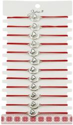 Jolie Martisor Bratara Elastica cu Pandantiv din Inox, Jolie, pentru Dama, Set 12 bucati, Snur Rosu Textil, Model Inima Luna (128116)