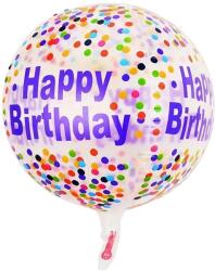 Flippy Balon din Folie Metalizata, Flippy, Figurine 4D, Model Happy Birthday, Tematica Aniversara Bombonele, 63x24 cm, Ambalaj Individual, Pai Inclus, Umflare cu Aer sau Heliu, Mov-Multicolor (127299)