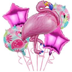 Flippy Set Baloane party aniversare, Flippy, din Folie de aluminiu si Latex, set din 5 baloane Flamigo Party cu 2 stele, 2 baloane rotunde, 60 -90 cm, Roz (129724)