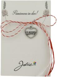 Jolie Martisor Traditional, Jolie, Model INIMA LOVE, cu Snur Impletit Alb/Rosu, 8.5 x 5.5 cm. Argintiu (165717)
