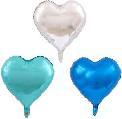 Flippy Set 3 Baloane din Folie Metalizata, Flippy, Figurina Inima, Tema Ziua Indragostitilor, 45 cm, Ambalaj Individual, Pai Inclus, Umflare cu Aer sau Heliu, Albastru/Argintiu (130972)
