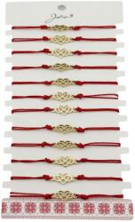 Jolie Bratara Martisor pentru Dama, Jolie, Model Infinit in Inima, Set 12 bucati, Pandativ din Inox Auriu, Snur Ajustabil Impletit, Rosu (127999)