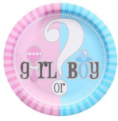 Flippy Set 10 Farfurii Gender Reveal, Flippy, Girl or Boy, din Carton, 22.8 cm, Roz/Albastru (130471)