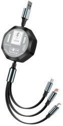 Flippy Cablu Retractabil 3in 1 pentru Telefon, Flippy, Cablu de incarcare rapida 100W, stil Mecha, potrivit pentru Auto, Universal 1.2M, Negru (161515)
