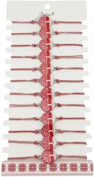Jolie Bratara Martisor pentru Dama, Jolie, Model Rotund cu Copac, Set 12 bucati, Pandativ din Aliaj cu Print Traditional, Snur Ajustabil Impletit, Alb/Rosu (128164)