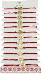 Jolie Bratara Martisor pentru Dama, Jolie, Model Floare, Set 12 bucati, Pandativ din Inox Auriu, Snur Ajustabil Impletit, Rosu (127996)