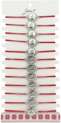Jolie Bratara Martisor pentru Dama, Jolie, Model Soare, Set 12 bucati, Pandativ Argintiu din Inox cu Snur Rosu Ajustabil (128120)