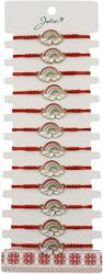 Jolie Bratara Martisor pentru Dama, Jolie, Model Curcubeu cu Inimi, Set 12 bucati, Pandativ din Inox Auriu, Snur Ajustabil Impletit, Rosu (128008)