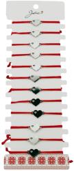 Jolie Bratara Martisor pentru Dama, Jolie, Model Inima, Set 12 bucati, Pandativ Argintiu din Inox cu Snur Rosu Ajustabil (128180)