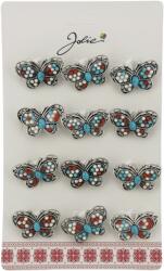 Flippy Brose Martisor Primavara, Jolie, Set 12 Bucati, Model Fluture cu Pietre, Brosa din Metal, 3 x 2 cm per Bucata, Argintiu (134038)