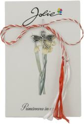 Jolie Martisor Traditional, Jolie, Model Libelula, cu Snur Impletit Alb/Rosu, 8.5 x 5.5 cm. Argintiu (165715)