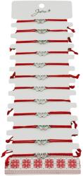 Jolie Bratara Martisor pentru Dama, Jolie, Model Doua Inimi, Set 12 bucati, Pandativ Argintiu din Inox cu Snur Rosu Ajustabil (128193)