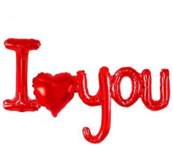Flippy Balon din Folie Metalizata, Figurine Litere si Inima, Model I Love You, Tema Ziua Indragostitilor, 54x97 cm, Ambalaj Individual, Pai Inclus, Umflare cu Aer sau Heliu, Rosu (130997)