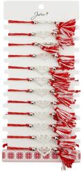 Jolie Martisor Bratara cu Ciucure pentru Dama, Jolie, Model Inima Infinit, Set 12 bucati, Pandativ din Inox cu Pietre, Snur Reglabil, Rosu/Alb (128075)
