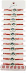 Jolie Bratara Martisor pentru Dama, Jolie, Model Curcubeu cu Nori, Set 12 bucati, Pandativ din Inox Auriu, Snur Ajustabil Impletit, Rosu (128009)
