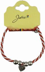 Flippy Martisor de Tip Bratara cu 4 Bile si Pandativ Metalic, Jolie, Model Inima Made with Love, Design Clasic, Snur Rasucit Alb/Rosu, Cu Sistem de Inchidere Reglabil (165698)