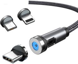 Flippy Cablu de incarcare magnetic 3 in 1 360 grade + 180 grade, 2 m, micro, type C, iPhone, 5 V, 2.1 A, Negru (122690)