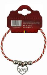 Flippy Martisor de Tip Bratara cu 4 Bile si Pandativ Metalic, Jolie, Model Inima cu Scris Love, Design Clasic, Snur Rasucit Alb/Rosu, Cu Sistem de Inchidere Reglabil (165699)