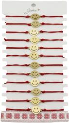 Jolie Bratara Martisor pentru Dama, Jolie, Model Smiley, Set 12 bucati, Pandativ din Inox Auriu, Snur Ajustabil Impletit, Rosu (127977)