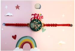 Flippy Martisor Bratara pentru Copii, Jolie, Model Cerc cu Flori, Snur cu Impletitura Rosu Reglabil, Verde (134932)