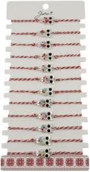 Jolie Bratara Martisor pentru Dama, Jolie, Model Bufnita, Set 12 bucati, Pandativ Argintiu din Inox cu Elemente Multicolore, Snur Alb/Rosu (128125)