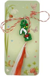 Jolie Martisor pentru Copii, Jolie, Model GHIOCEL cu TRIFOI, din Cauciuc, cu Snur Impletit Alb/Rosu, Ambalaj Carton cu Design, Verde (165811)