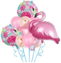 Flippy Set Baloane party aniversare, Flippy, din Folie de aluminiu si Latex, set din 10 baloane Flamigo Party, 1 stea, 5 baloane latex, 2 rotunde, 60 -90 cm, Rose (129731)