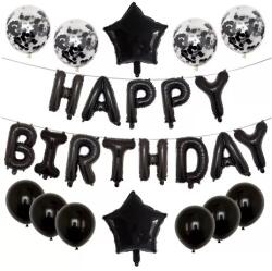 Flippy Set 25 de Baloane din Folie Metalizata si Latex, Flippy, Figurine 2 Stele, 4 Baloane Confetti, 13 Litere, 6 Latex, Model Happy Birthday, Tema Aniversare, 40 cm, Ambalaj Individual, Pai Inclus, Umflare