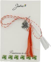 Jolie Martisor Traditional, Jolie, Model TRIFOI 2, cu Snur Impletit Alb/Rosu, 8.5 x 5.5 cm. Argintiu (165713)