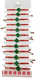 Jolie Bratara Martisor pentru Dama, Jolie, Model Trifoi, Set 12 bucati, Pandativ Auriu din Inox cu Snur Rosu Ajustabil (133039)
