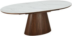 Invicta interior Masa de dining UNIQUE 160-200cm extensibila, aspect lemn de nuc inchis, blat din ceramica alba si marmura (47674)
